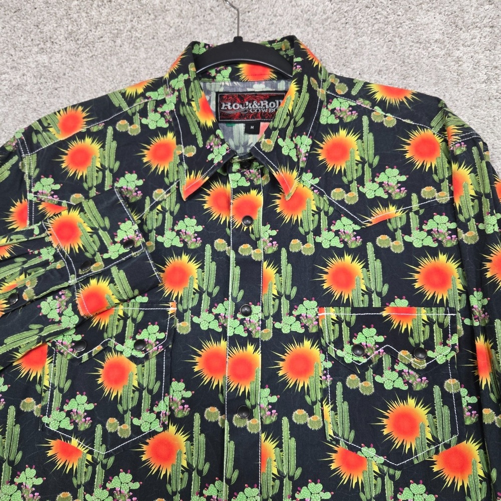 Rock & Roll Cowboy western pearl snap shirt L/S Men Medium cactus sun print